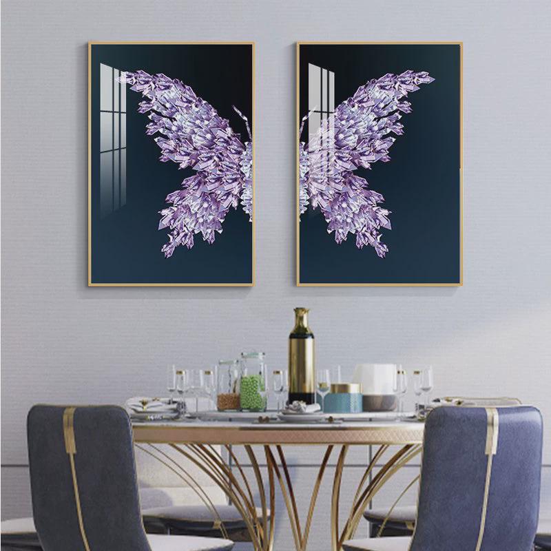简约现代墙面装饰画二联金色蝴蝶翅膀挂画餐厅餐桌背景墙壁画北欧图片