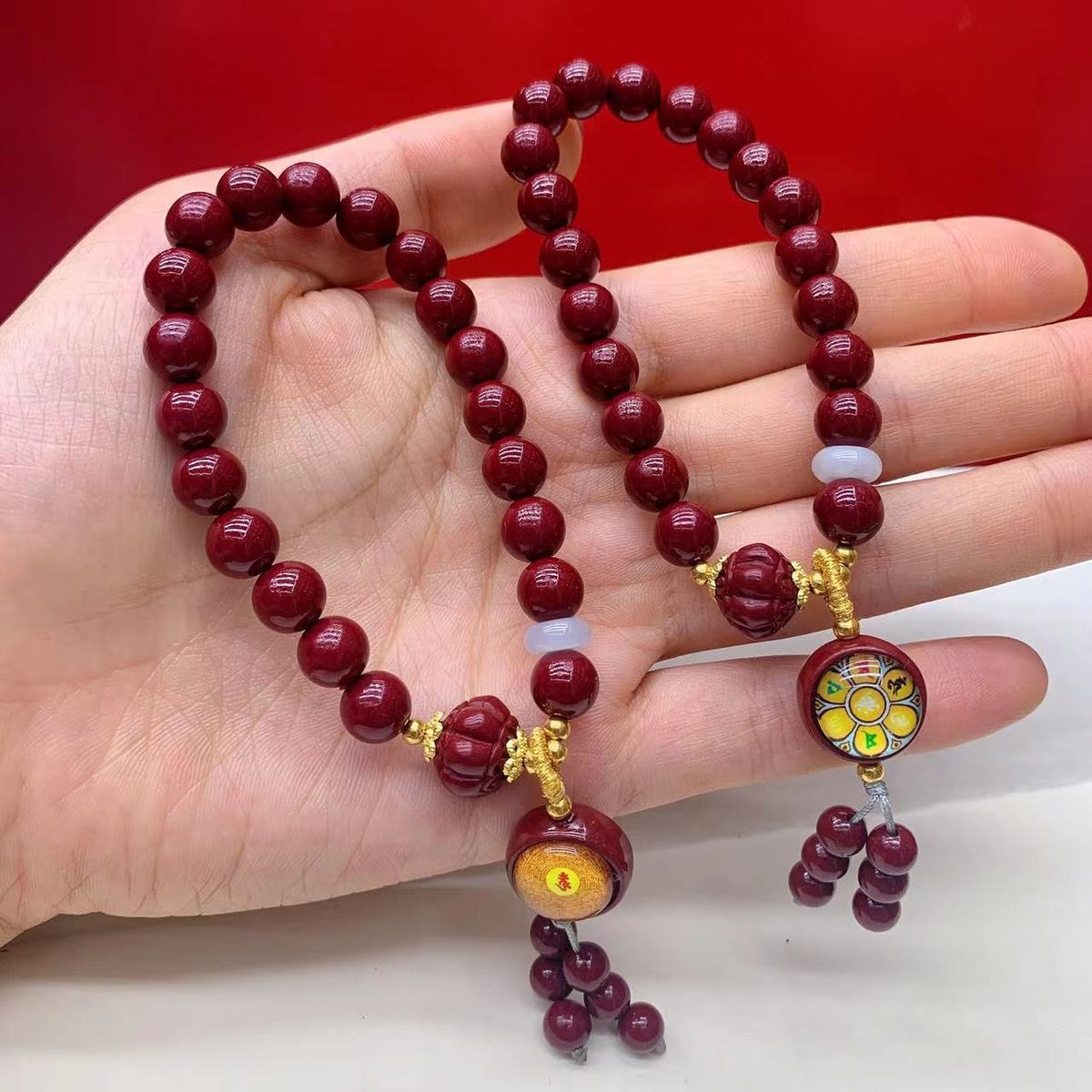楞严咒双面唐卡朱砂手串高含量紫金砂手链结缘通用