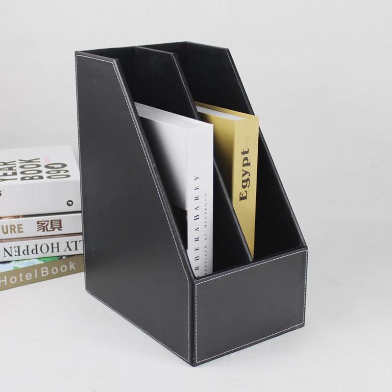 戟晔创意资料架多层办公用品桌面文件架皮革木质a4纸文件框座收纳