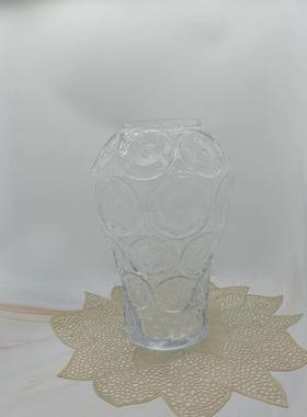 欧式水晶办公室中古玻璃花瓶浮雕客厅艺术品摆件绿植插花器批发