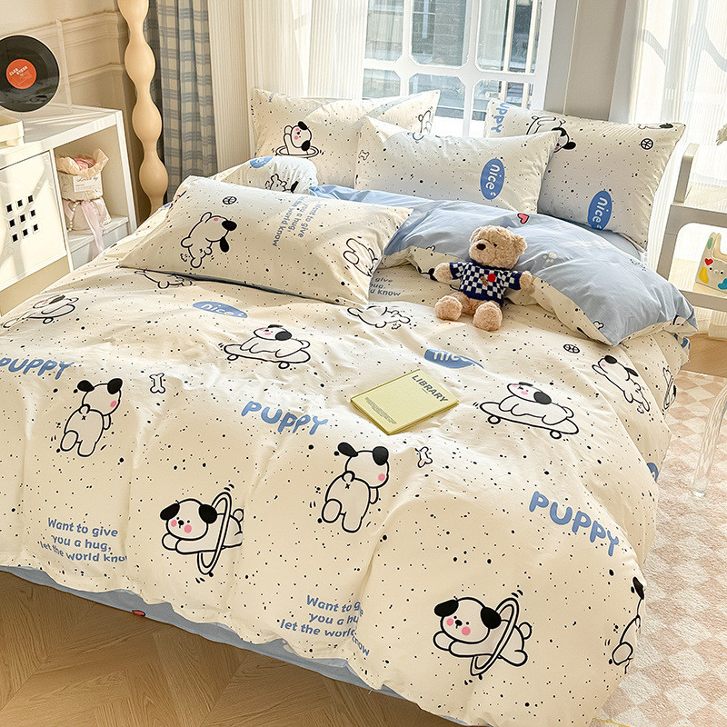 批发ins小清新儿童棉棉四件套少女心卡通风公主斜纹4件套床品