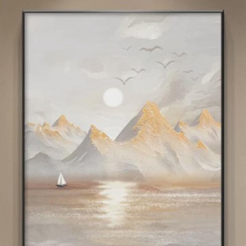 手绘油画日出大海风景立体肌理画客厅沙发装饰画玄关过道走廊挂画图片