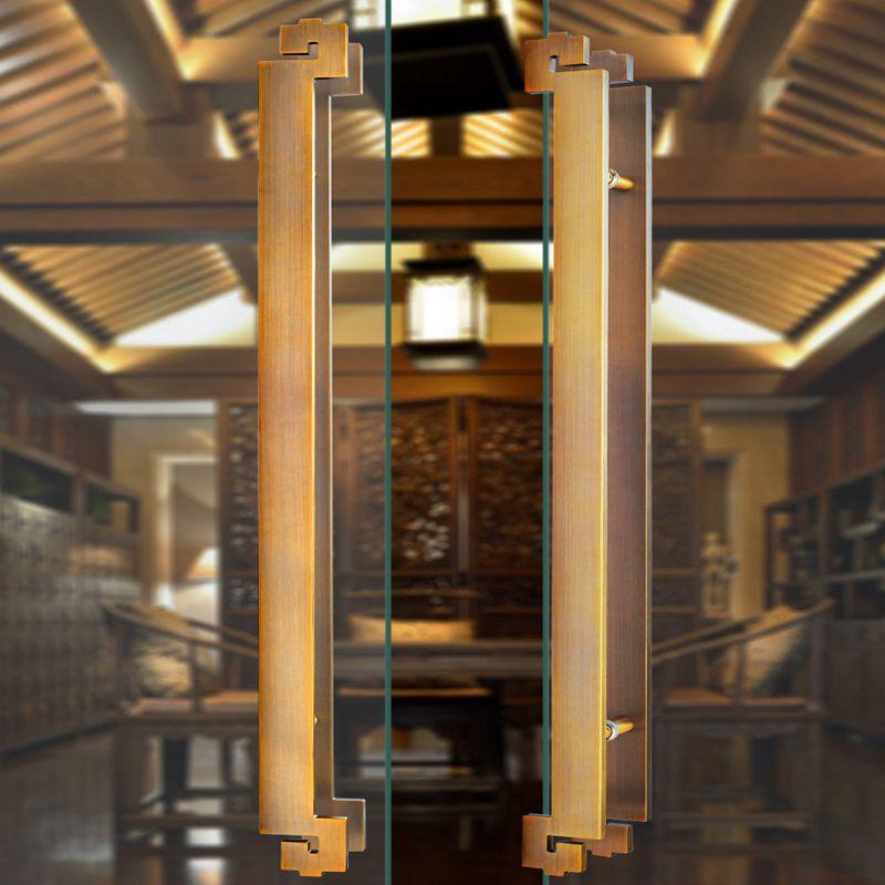 热销玻璃门拉手中式大门拉手回纹钛金色简易轻奢仿古铜实木门酒店