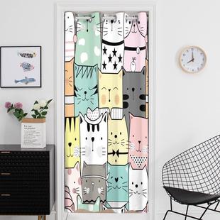 可爱卡通动物猫咪免打孔卧室客厅门帘厨房试衣间遮挡帘房间隔断帘