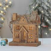 圣诞新款 木质木制发光小木屋道具雪屋圣诞节装 饰摆件小房子