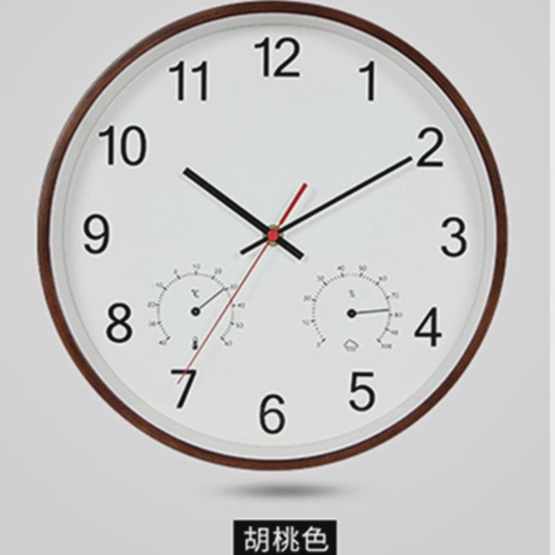 木质挂钟温度湿度显示钟表静音石英钟机芯客厅家用时尚创意北欧钟