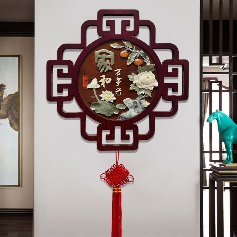 Y圯1客厅装饰画沙发背景墙浮雕画新中式入户玄关挂画走廊玉雕画墙