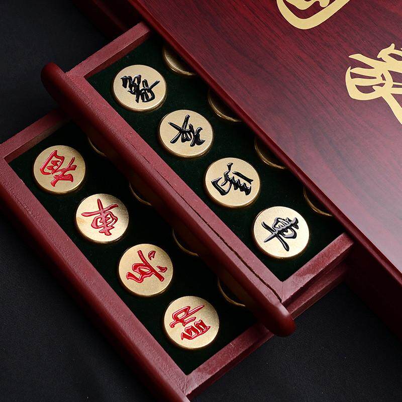 黄铜手工打磨中国象棋金属铜象棋中国象棋套装折叠棋盘送礼好品