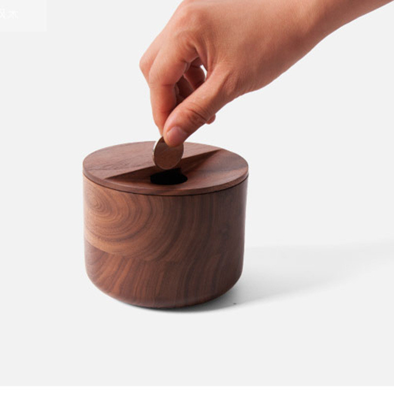 热销零钱罐实木质储蓄罐硬币存钱罐盒收纳简约玄关杂物盒