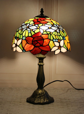 汇璟蒂凡尼灯具欧式创意时尚彩色玻璃酒吧咖啡厅床头台灯卧室餐厅