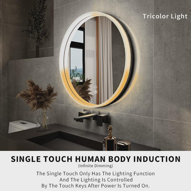 跨境圆形亚克力框魔智能镜触摸屏感应除雾led发光浴室镜子卫生间