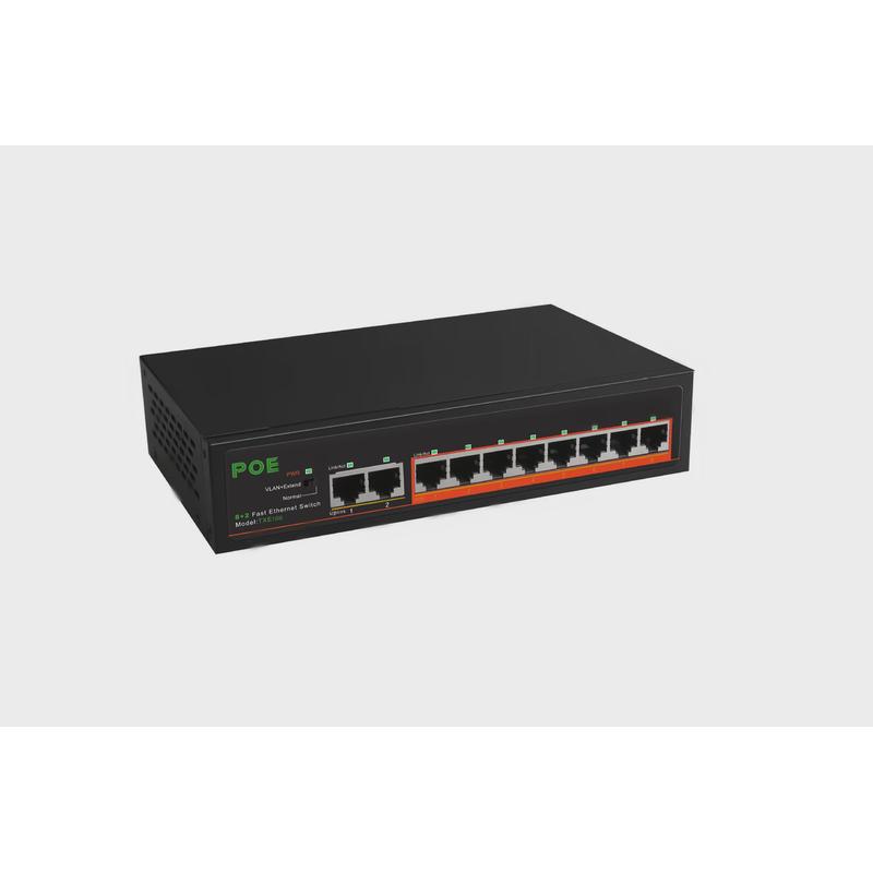 爆款8口百兆PoE+2百兆非管理型交换机10口供电串联交换机SWITCH