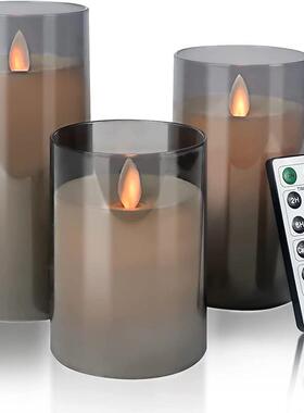 现货10键遥控灰色玻璃杯摇摆蜡烛灯led电子蜡烛灯婚庆家居装饰