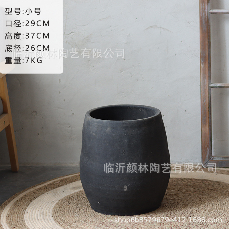 侘寂风黑陶缸复古字画陶罐花园造景园林手工土陶透气民宿大型装饰