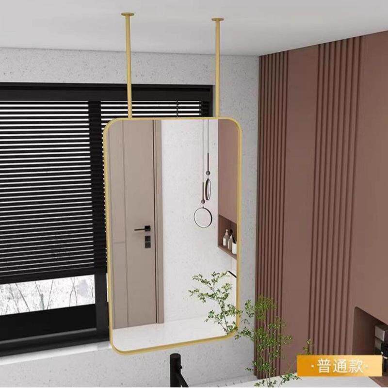 长方形浴室镜镜镜悬空镜智能发光镜子天花板吊杆吊发廊梳妆镜可定