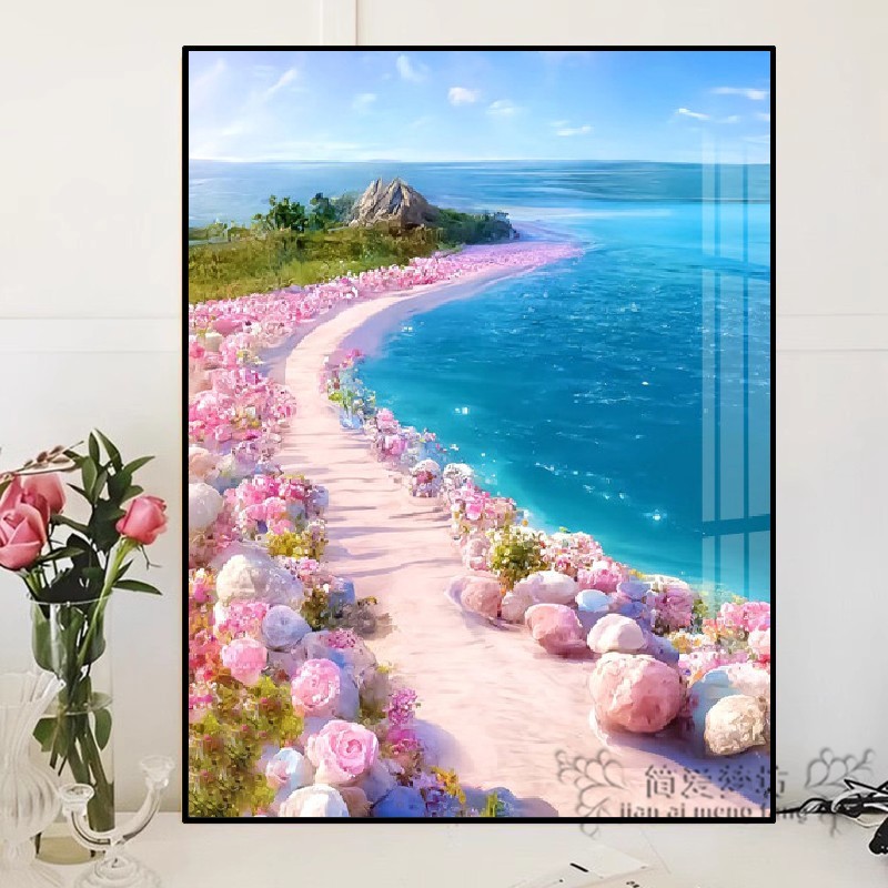 2u8k2023新款十字绣自己绣蓝色海景客厅卧室简约唯美刺绣棉线满绣