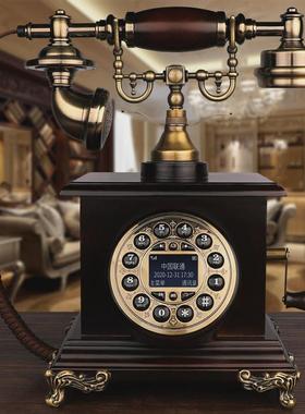 仿古电话机欧式老式复古实木家用旋转拨号金属家用固定电话座机