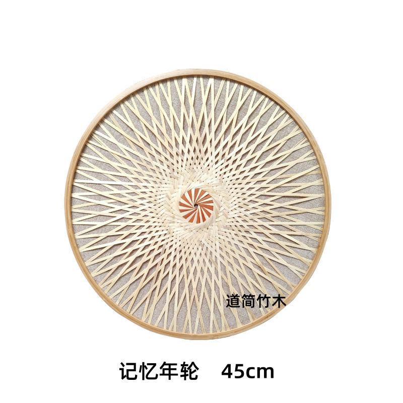 北欧风纯手工画框复古茶楼背景墙圆形竹编实物装饰画民宿餐厅挂画
