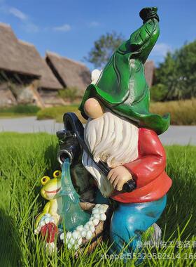 小花园摆件树脂工艺品户外摆件太阳能矮人压水器户外花园庭院装饰
