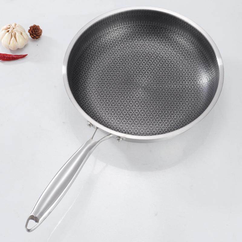 316L加厚不锈钢大号平底煎锅炒锅不粘锅蜂窝屏家用无涂层平底锅