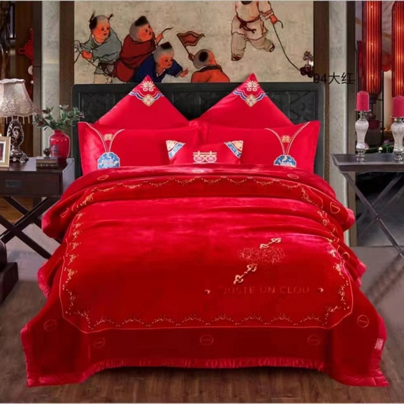高挡毛毯加厚毯子被子双人婚庆大红色云毯结婚十斤冬季盖双层10斤