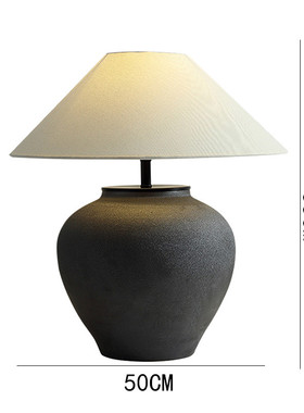 陶舍源头厂家侘寂风客厅台灯卧室床头灯复古民宿陶罐陶瓷摆件台灯