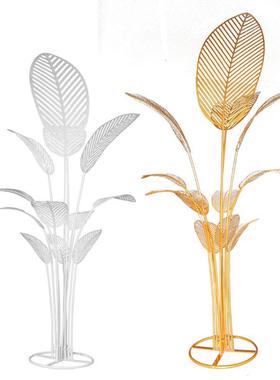 新款金属工艺品美陈橱窗装饰摆件商场活动门口迎宾树粉色芭蕉树叶