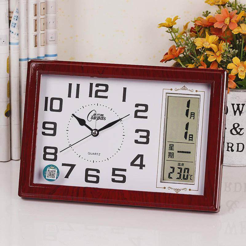 0fe9静音闹钟卧室摆台式老人台钟新中式日历客厅座钟轻奢摆放