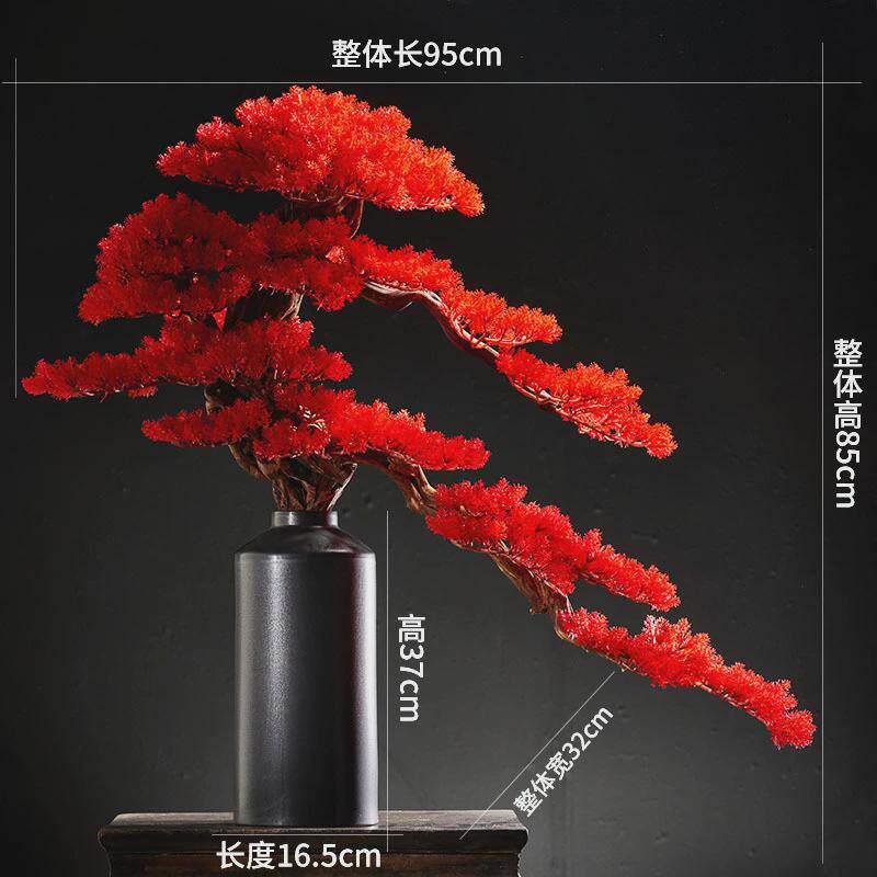中式客厅电视柜罗汉松盆景枯山水造景摆件家居仿真迎客松软装饰品