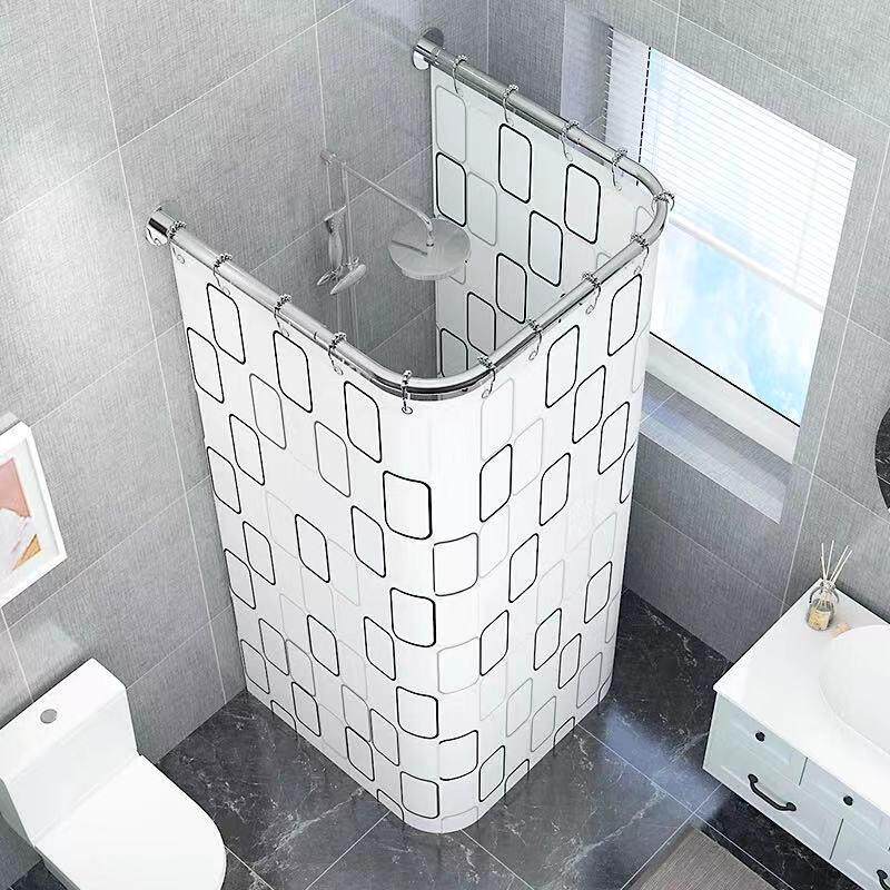 免打孔U型浴帘杆套装伸缩杆u形浴室卫生间洗澡防水淋浴房挂帘裕康