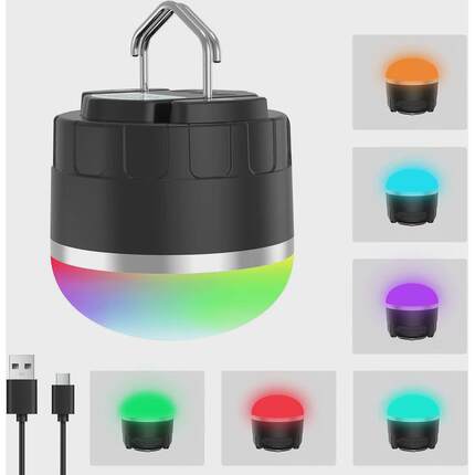 可充电led野营磁性便携式悬挂帐篷灯rgb变色灯底座徒步应急悬挂灯