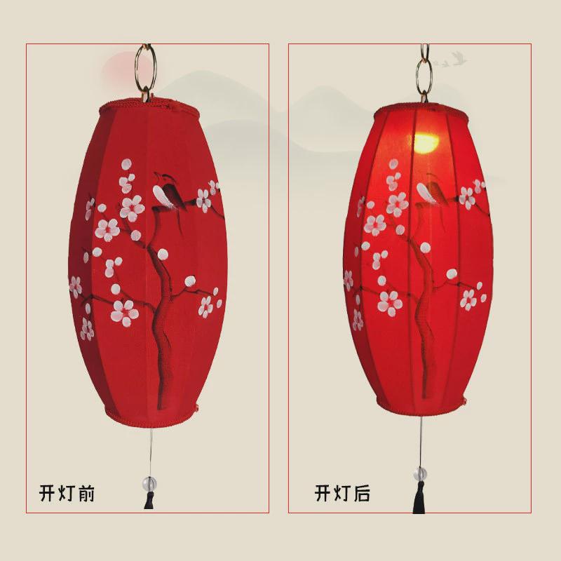 中国风手绘布艺橄榄灯笼现代创意中秋茶楼景区饭店红灯笼火锅灯笼