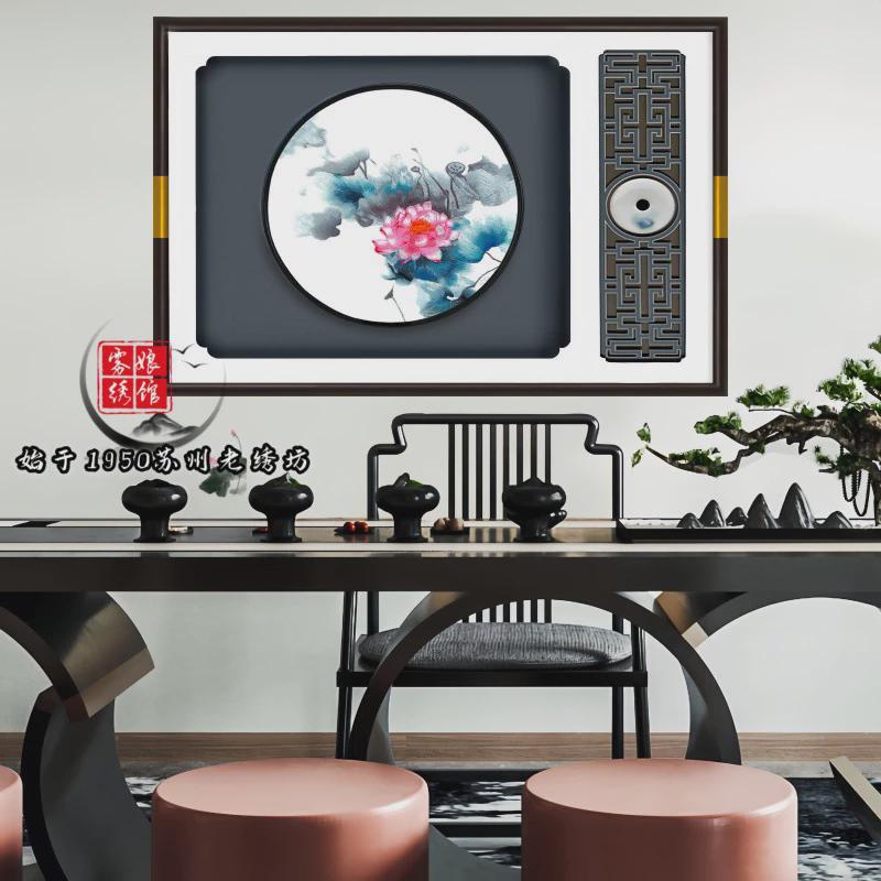 刺绣电表箱苏绣新中式手工实木配电箱装饰画国潮客厅挂画遮挡壁画图片