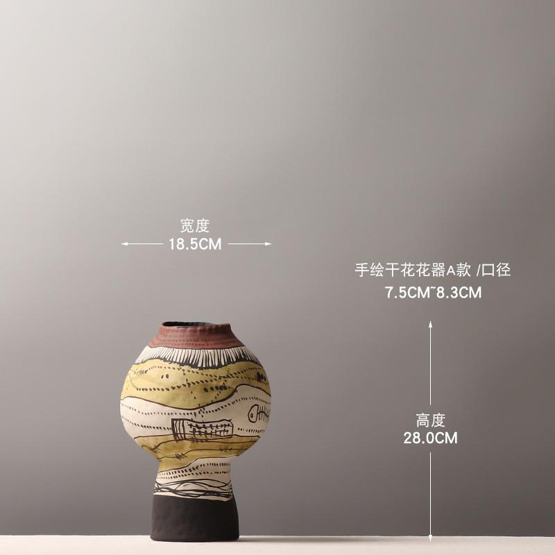 现代酒店装饰花瓶创意手绘艺术感陶瓷花器售楼部民宿抽象陶瓷摆件