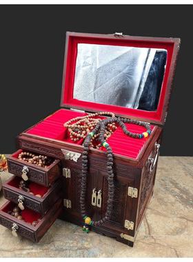 红酸枝百年好合加绒布首饰盒红木珠宝工艺礼品创意家居收纳箱