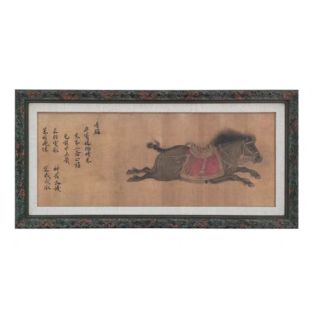 六骏背景唐朝复古中式书房挂画国潮客厅卧室图马装饰画实木中式画
