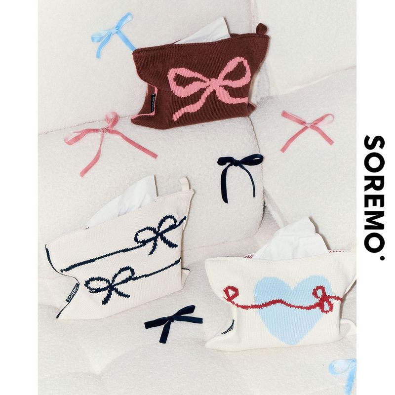 SOREMO 原创蝴蝶结纸巾盒针织纸巾包韩式芭蕾风可爱客厅桌面装饰
