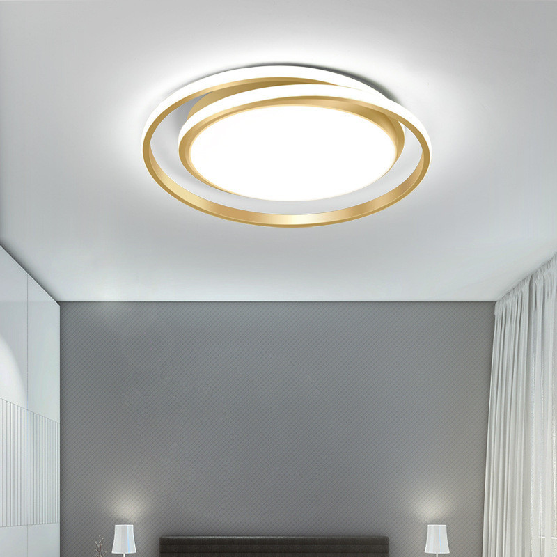 led卧室吸顶灯简约现代家用房间灯具温馨浪漫金色圆形书房灯饰厂