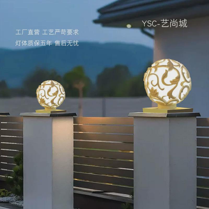 圆形太阳能柱头灯围墙大门柱子灯户外防水欧式园林庭院别墅门柱灯