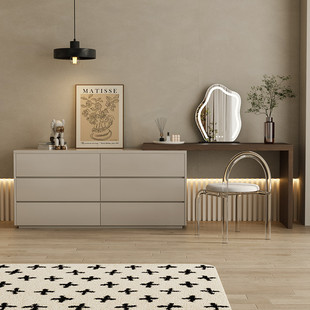 七号床尾梳妆台收纳柜一体卧室侘寂风公寓斗柜伸缩转角化妆桌实木