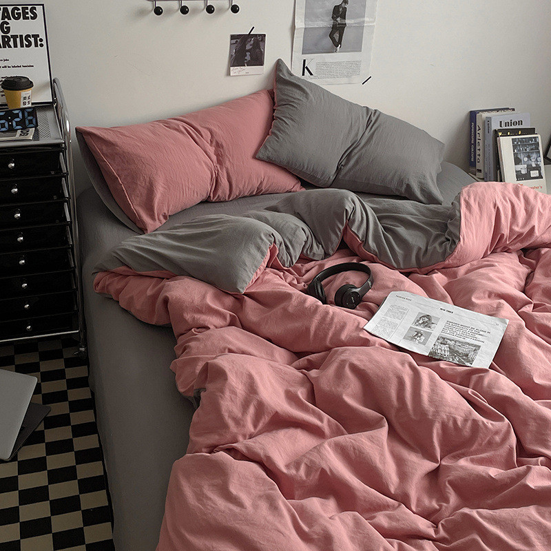 床笠ins加厚磨毛床单四件套北欧风全包围被套学生宿舍三件套