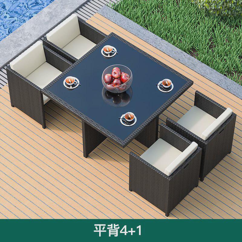 户外防晒桌椅编藤椅组合室外庭院花园露天休闲茶几可收纳编藤阳台