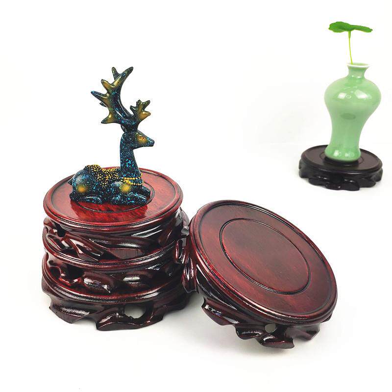 实木雕刻托架装饰摆饰奇石头茶壶花瓶盆景香炉佛像红木质圆形底座