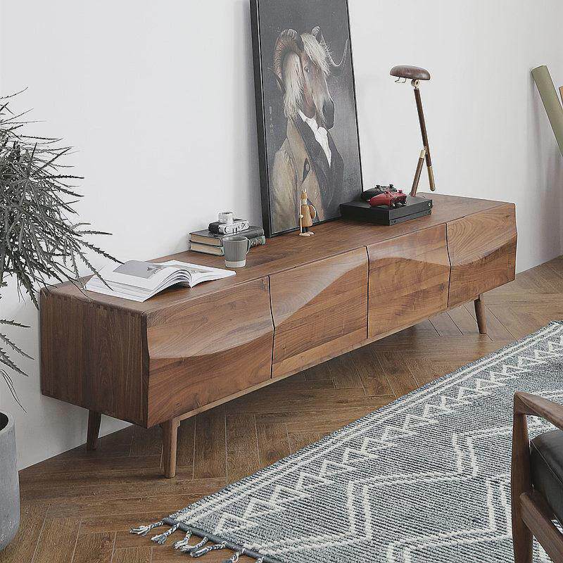 北欧影音复古电视柜原木黑胡桃木实木视听柜卧室客厅落地收纳柜