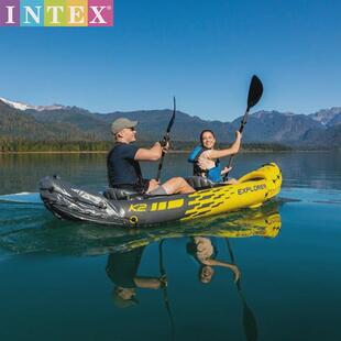 豪华皮筏艇68307intex探险者二人充气船组独木舟钓鱼船充气皮筏子