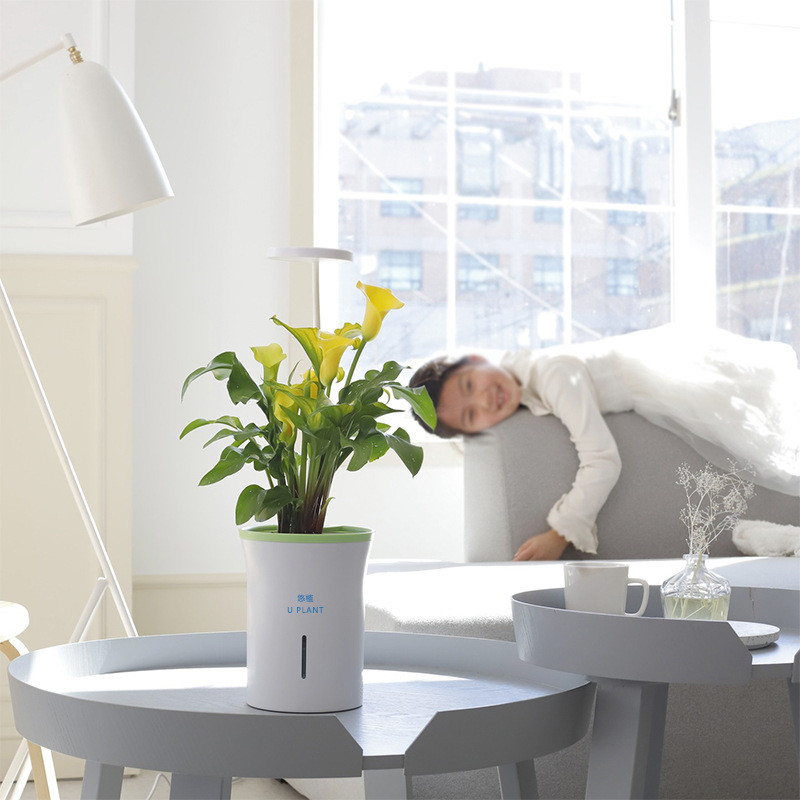 植物灯花盆新品白色简约桌面绿植自动浇水摆件盆栽个性