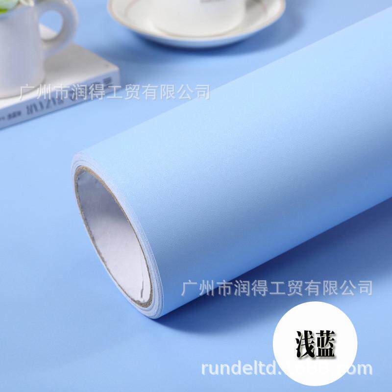 简约自粘墙纸蓝色pvc防水加厚素色波音软片家具贴橱柜家具纯色风