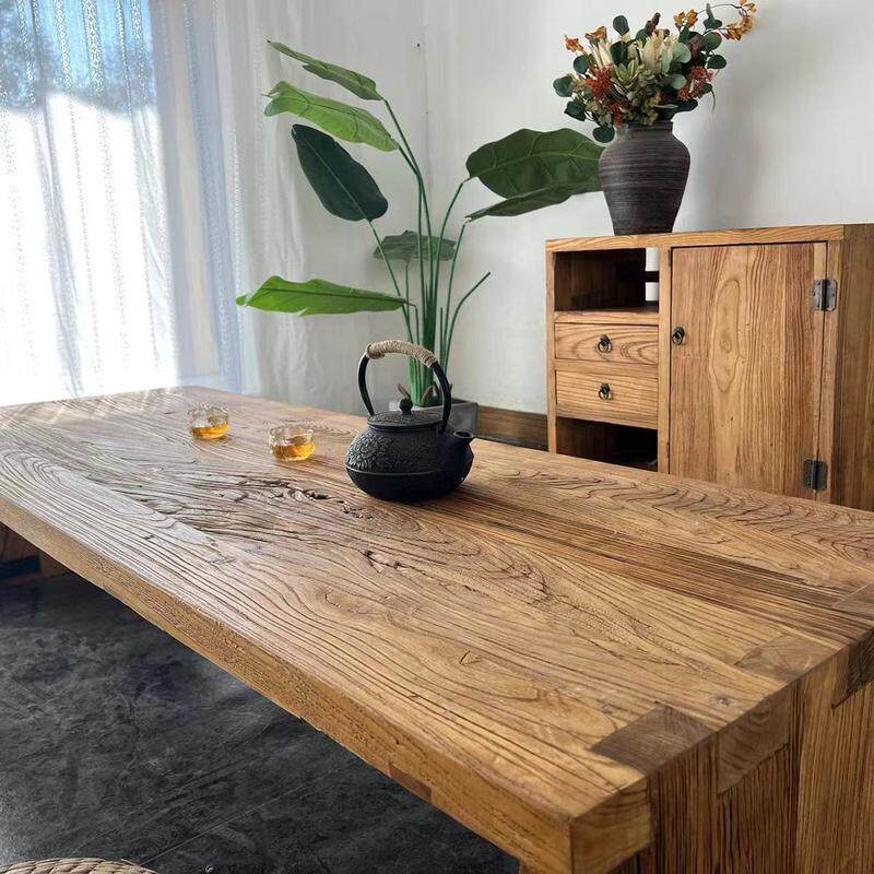 老榆木门板茶几禅意茶桌实木茶台榻榻米茶几家用阳台小桌子