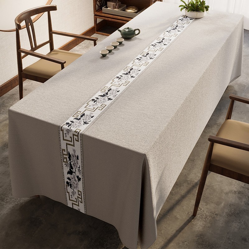 71tx新中式茶席棉麻餐桌布茶桌布风防水纯色灰色禅意会议台布