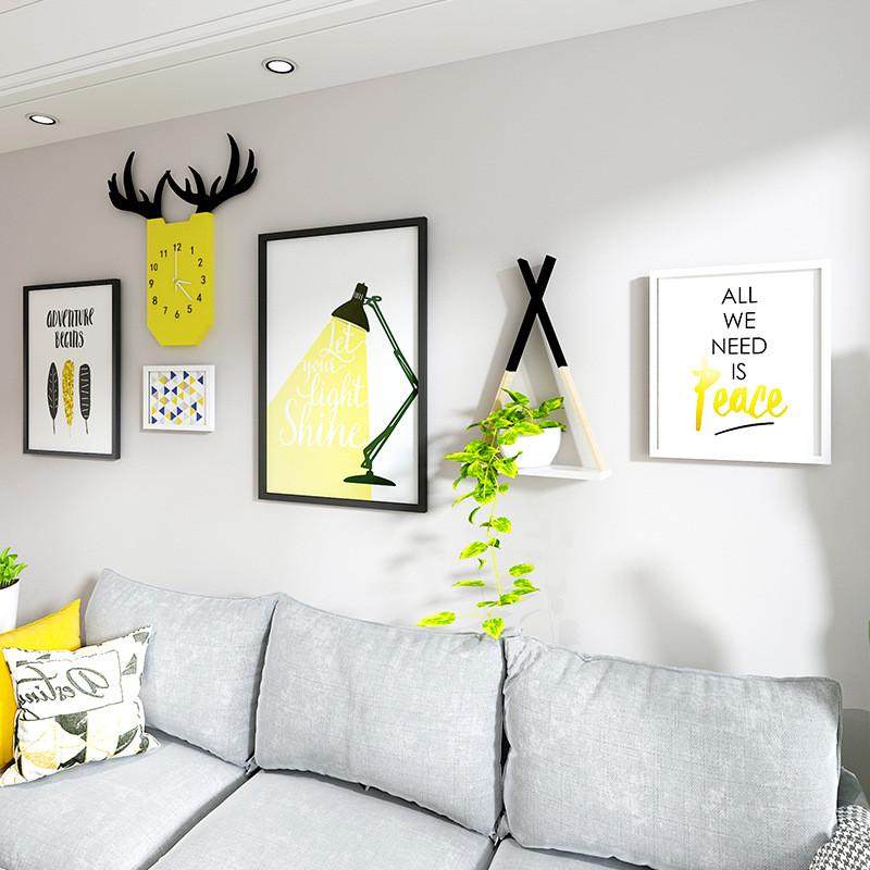 北欧大墙面客厅装饰画钟表休闲风格实木挂画沙发背景大画框组合,家居饰品,相框/画框,淘宝优惠券,粉丝福利购,淘宝优惠卷